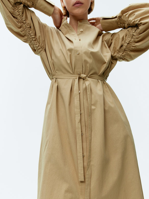 ARKET Puff-sleeve Midi Dress Beige