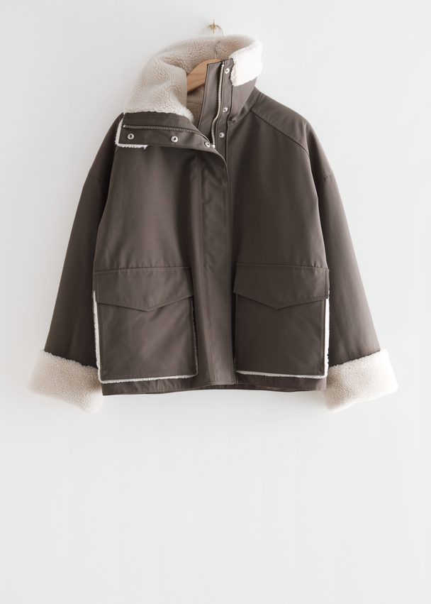 & Other Stories Oversized Shearling Jacket Brown