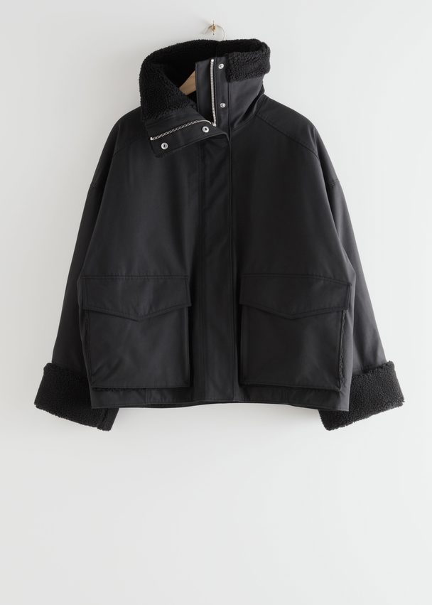 & Other Stories Oversized Shearling Jacket Black