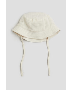 Bucket Hat aus Baumwollmusselin Hellbeige