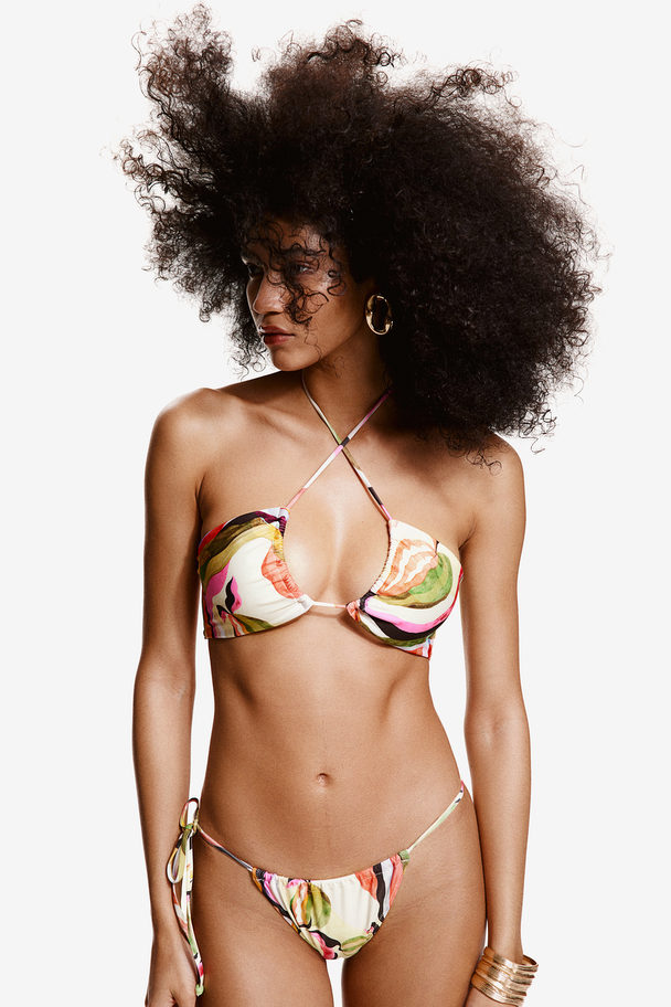 H&M Padded Halterneck Bikini Top Cream/patterned