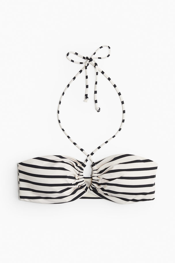 H&M Padded Halterneck Bikini Top White/black Striped