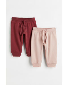 2-pack Cotton Joggers Light Pink/dark Red