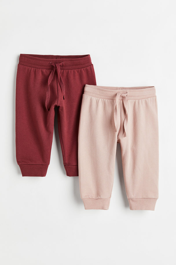 H&M 2-pack Cotton Joggers Light Pink/dark Red