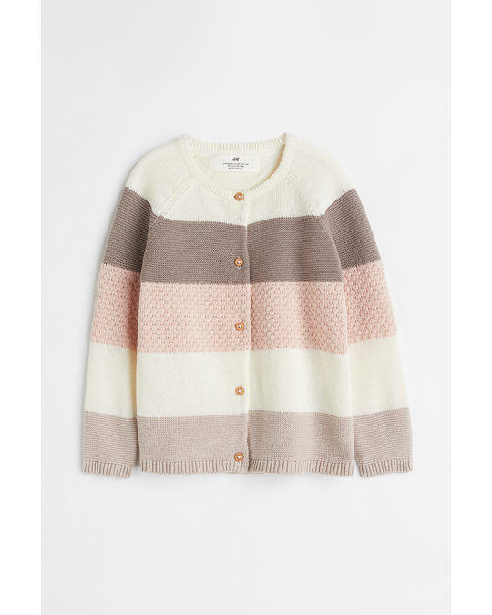 H&M Textured-knit Cardigan White/block-striped