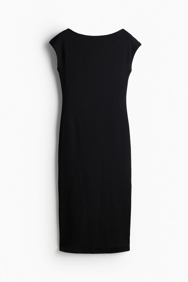 H&M Jerseykleid mit U-Boot-Ausschnitt Schwarz