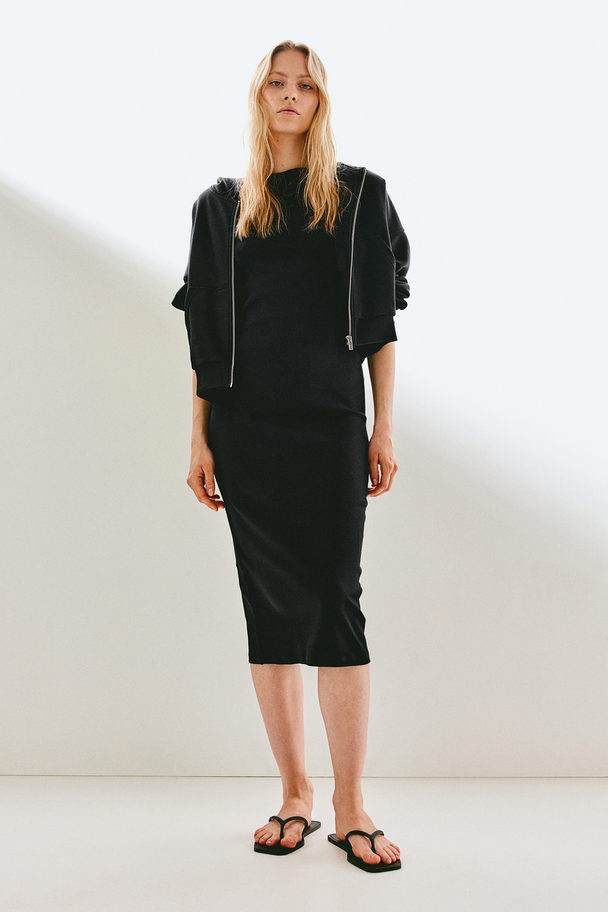 H&M Jerseykleid mit U-Boot-Ausschnitt Schwarz