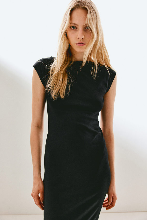 H&M Jerseykleid mit U-Boot-Ausschnitt Schwarz