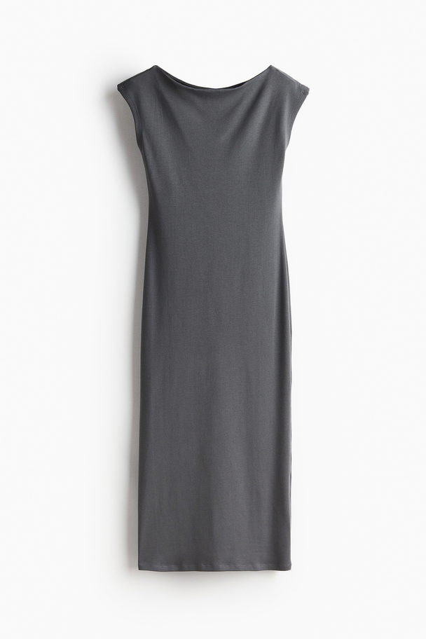 H&M Boat-neck Jersey Dress Dark Grey