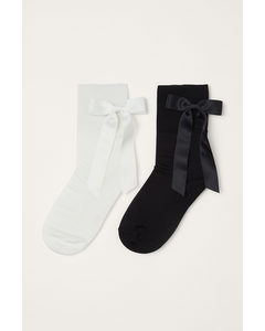 2 Paar Sokken Met Strikjes Zwart/wit