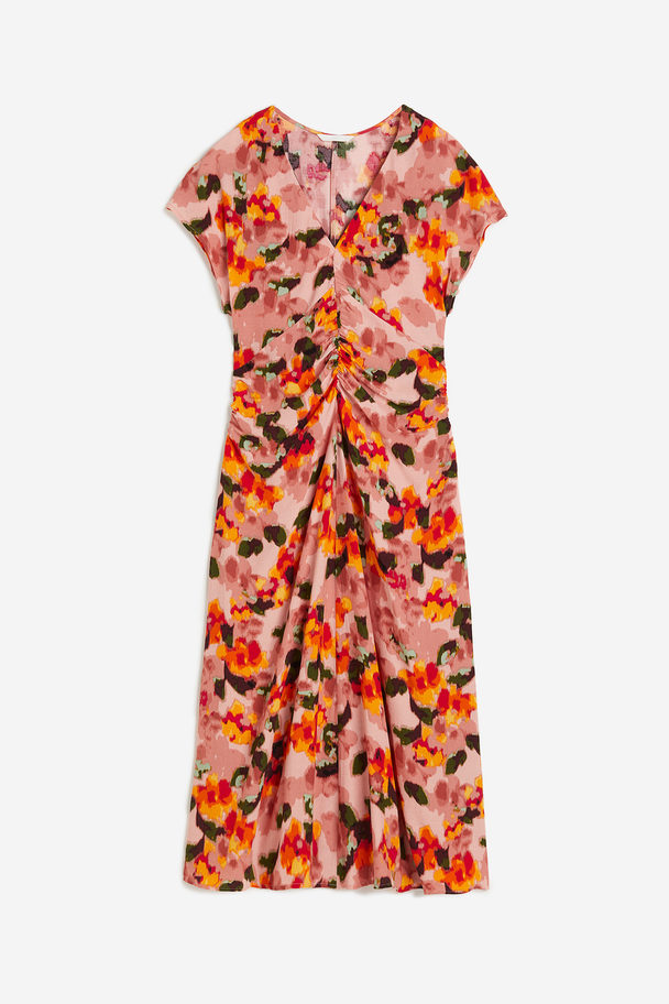 H&M Gedrapeerde Viscose Jurk Poederroze/bloemen