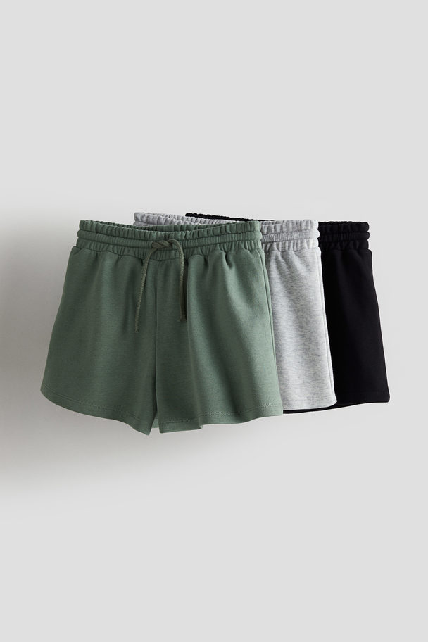 H&M 3er-Pack Baumwollshorts Khakigrün/Schwarz