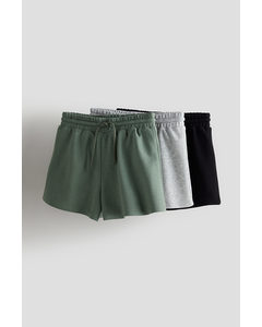 3er-Pack Baumwollshorts Khakigrün/Schwarz