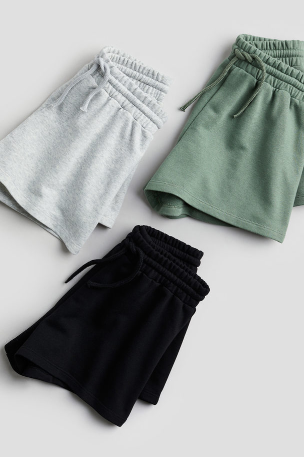 H&M 3er-Pack Baumwollshorts Khakigrün/Schwarz