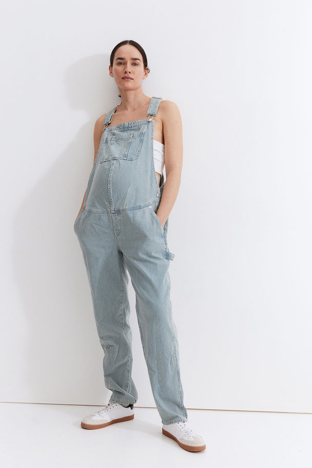 H&M Mama Enkellange Denim Salopette Licht Denimblauw/gestreept