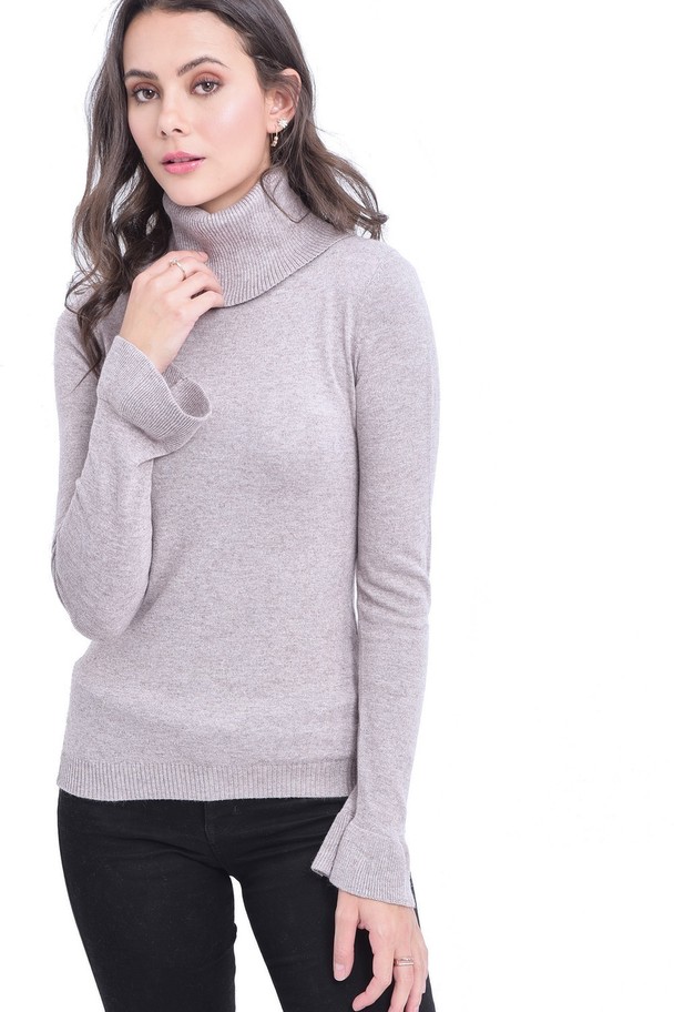 C&Jo Ball-neck Sweater, Ruffled Sleeves