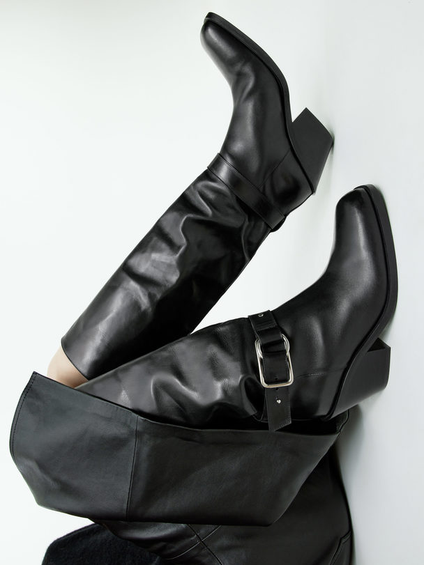 ARKET Knee-high Leather Boots Black
