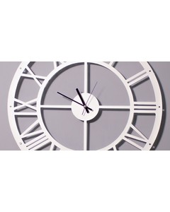 HOMEMANIA Von der Mauer Uhr - Wandmontage, Bücherregal - mit Fachböden - Weiß aus Metall, 50 x 0,16 x 50 cm