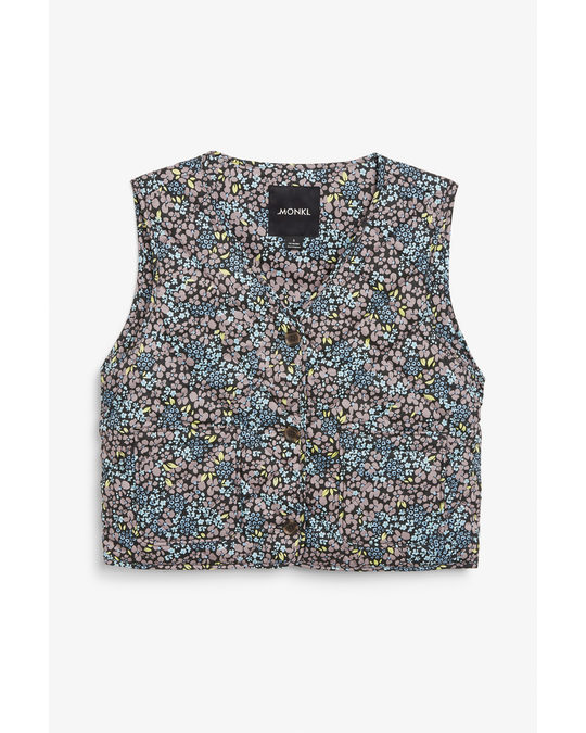 Monki Cropped Quilted Vest Black With Floral Print