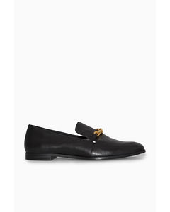 Leather Chain Loafers Black