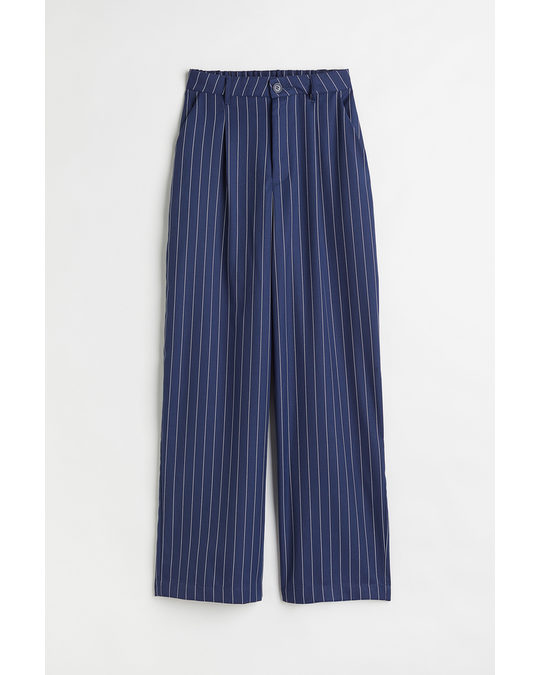 H&M Tailored Trousers Dark Blue/pinstriped