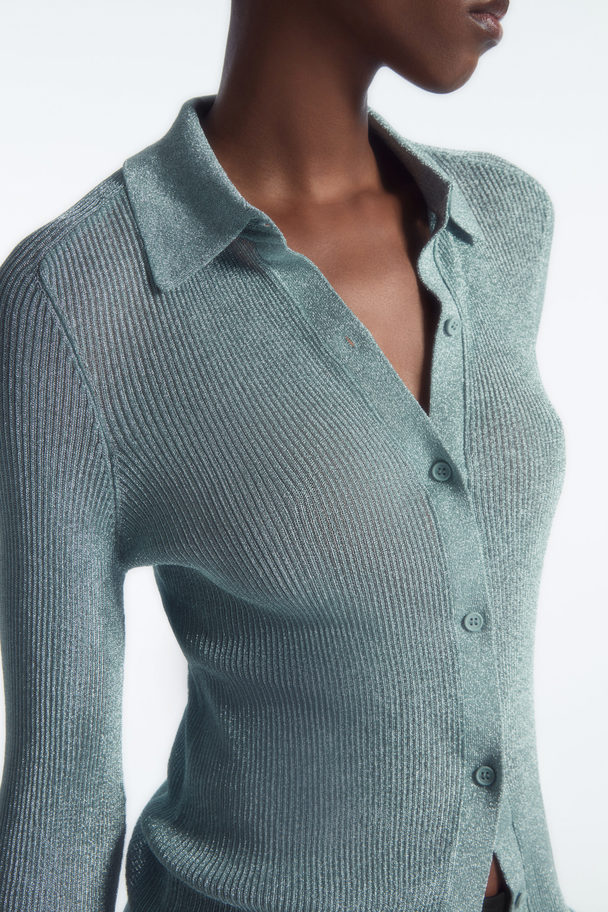 COS Sparkly Ribbed-knit Shirt Light Blue