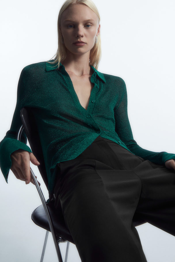 COS Sparkly Ribbed-knit Shirt Dark Green