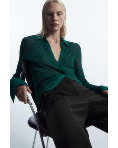 Sparkly Ribbed-knit Shirt Dark Green