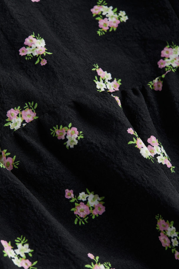 H&M Tie-detail Crêpe Dress Black/floral