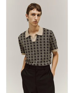 Regular Fit Jacquard-knit Polo Shirt Beige/patterned