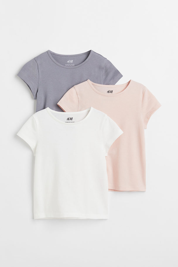 H&M Set Van 3 T-shirts Lichtgrijs/lichtroze