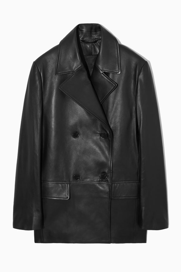 COS Double-breasted Leather Jacket Black