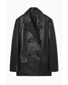 Double-breasted Leather Jacket Black