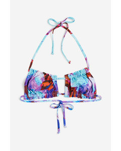 Bikinitop Met Volantrandjes Blauw/bloemen