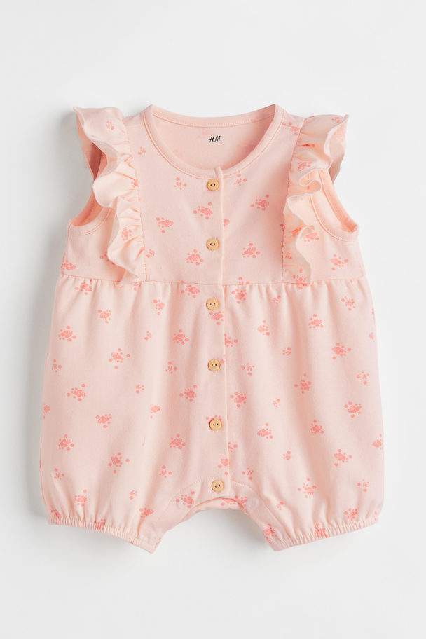 H&M Flounce-trimmed Romper Suit Light Pink/small Flowers