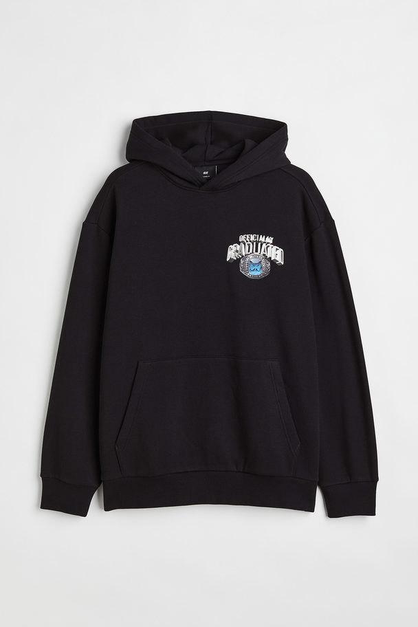 H&M Relaxed Fit Hoodie Black/officially Graduated