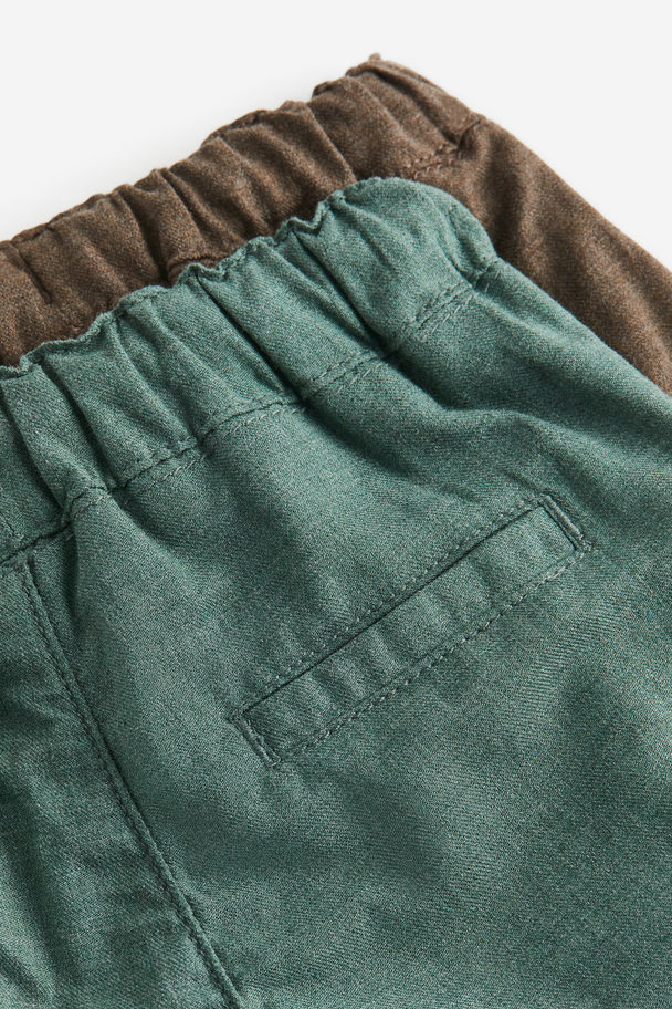 H&M 2-pack Fully Lined Cotton Trousers Green/brown