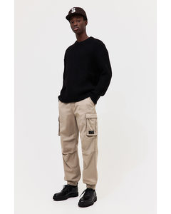 Relaxed Fit Cotton Cargo Joggers Beige