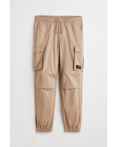 Relaxed Fit Cotton Cargo Joggers Beige
