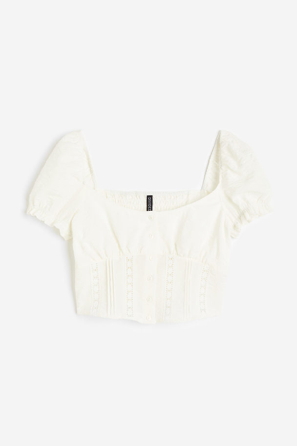 H&M Crepet Bluse Med Blondebånd Creme