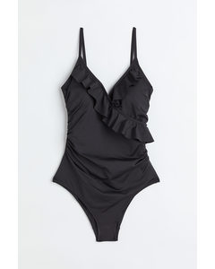 Flounced Shaping Swimsuit Black