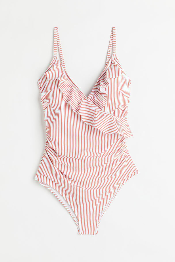 H&M Flounced Shaping Swimsuit Red/white Striped