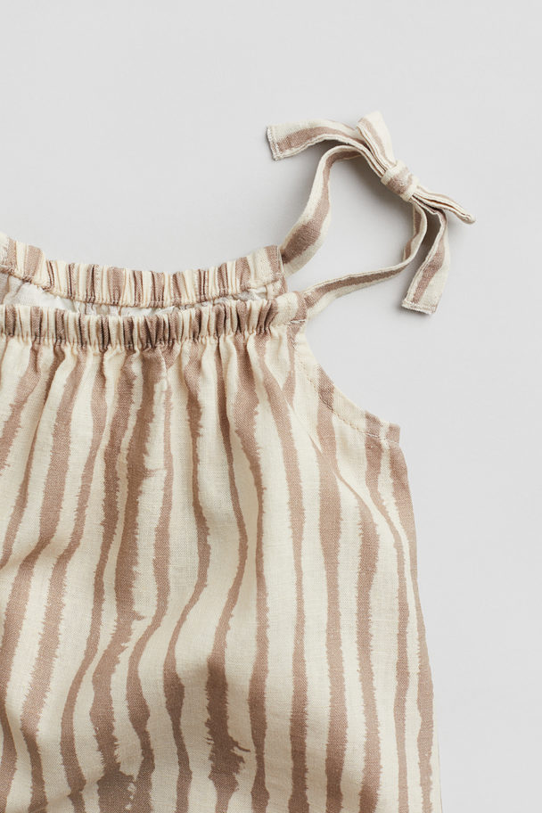H&M Patterned Linen-blend Dress Light Beige/striped