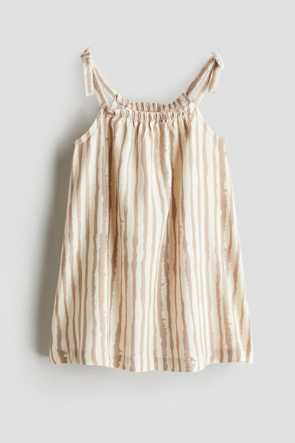 H&M Patterned Linen-blend Dress Light Beige/striped
