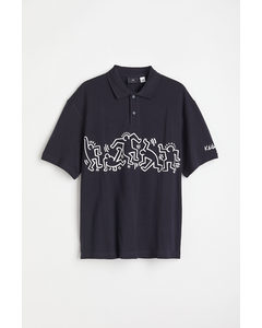 Relaxed Fit Printed Polo Shirt Black/keith Haring