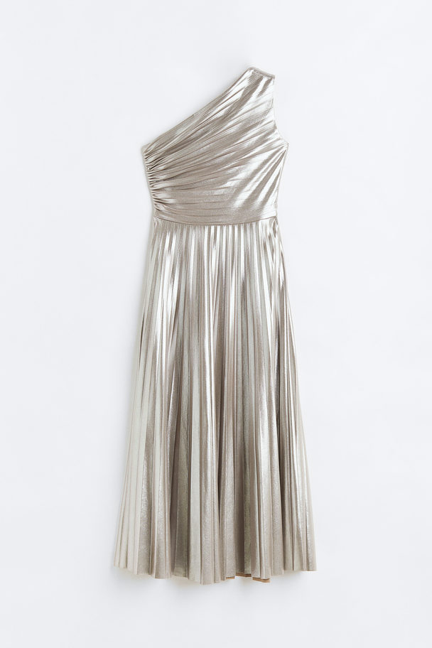H&M Shimmering Metallic Pleated Dress Silver-coloured