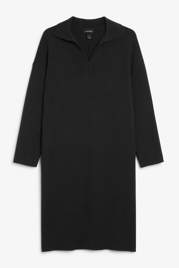 Monki Knitted Polo Dress Black