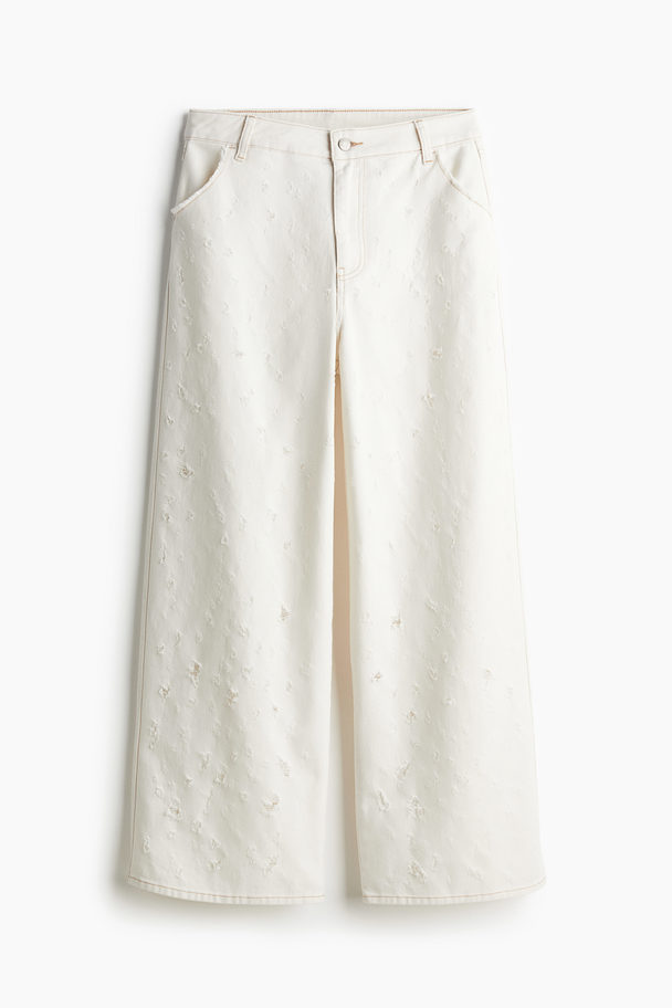 H&M Bukser I Twill Med Frynsekanter Creme