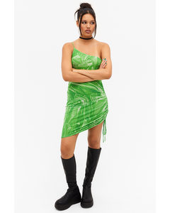 One Shoulder Mini Slip Dress Green Cellophane Trompe L'oeil