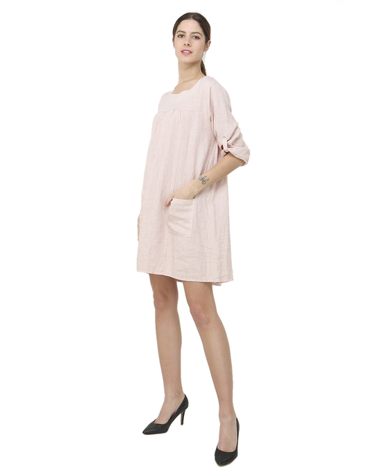 Le Jardin du Lin Short Round Collar Dress With Pockets And Long Attachable Sleeves